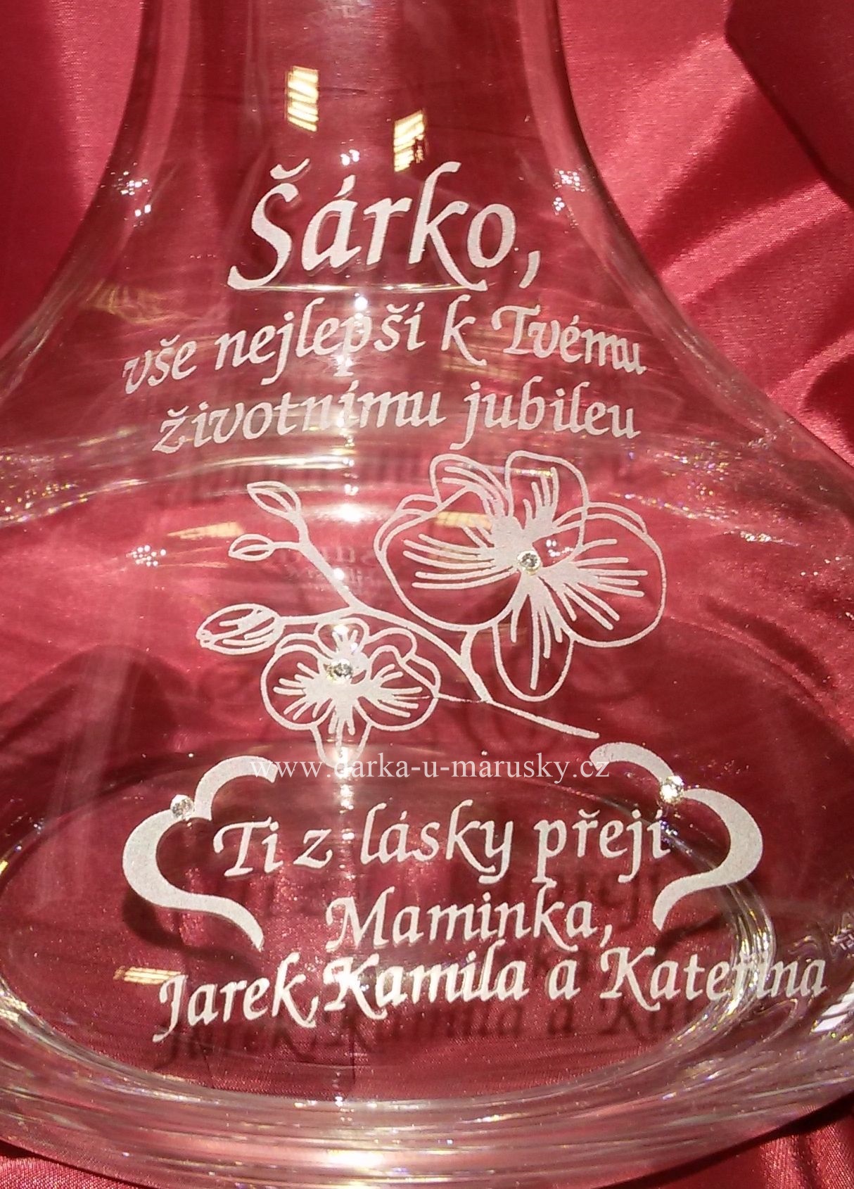 Pískovaná KARAFA XL - Orchidej