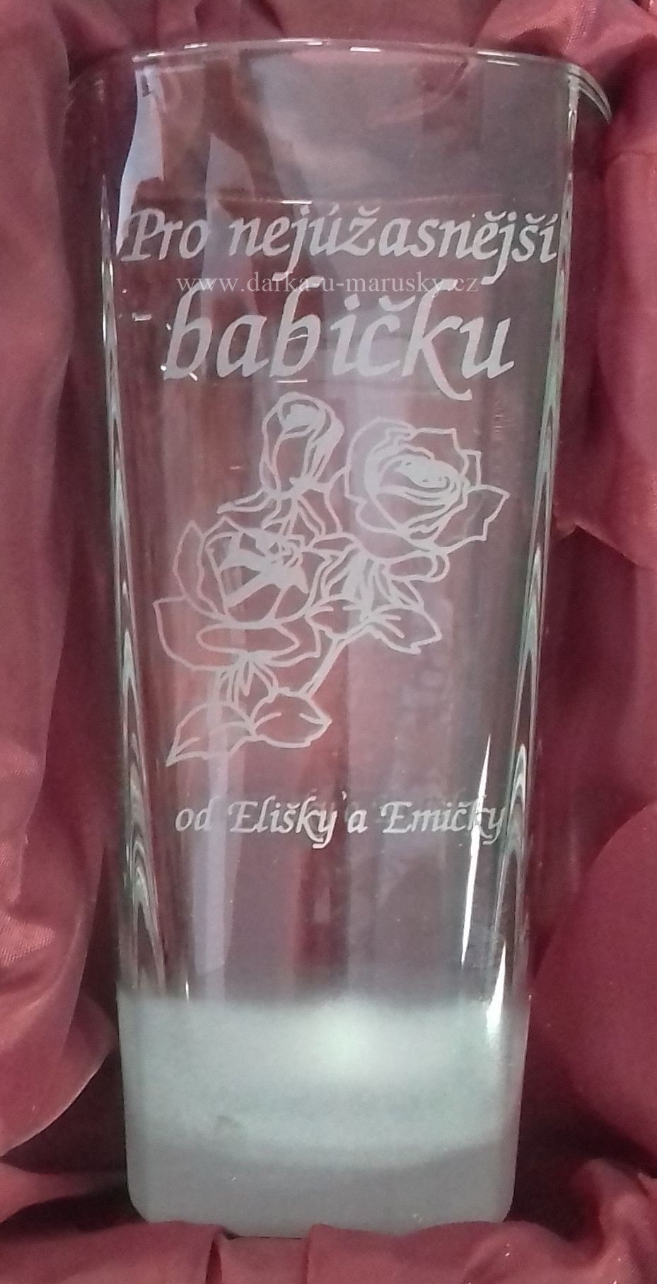 Pískovaná sklenička -  dekor - Růže č.5 ( Tvar skleniček se může lišit)