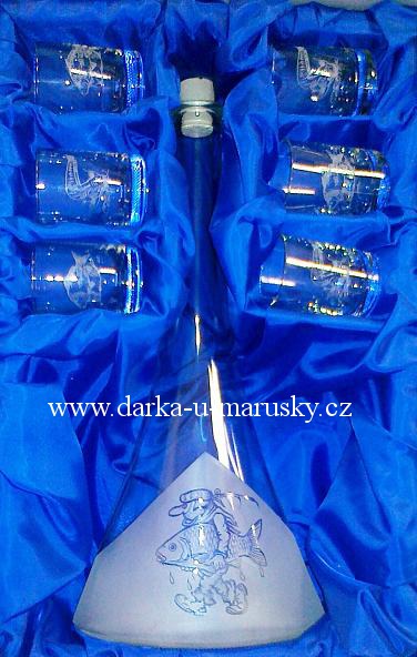 Pískovaná velká sada 6 + 1 dekor RYBÁŘSKÝ ÚLOVEK (A)