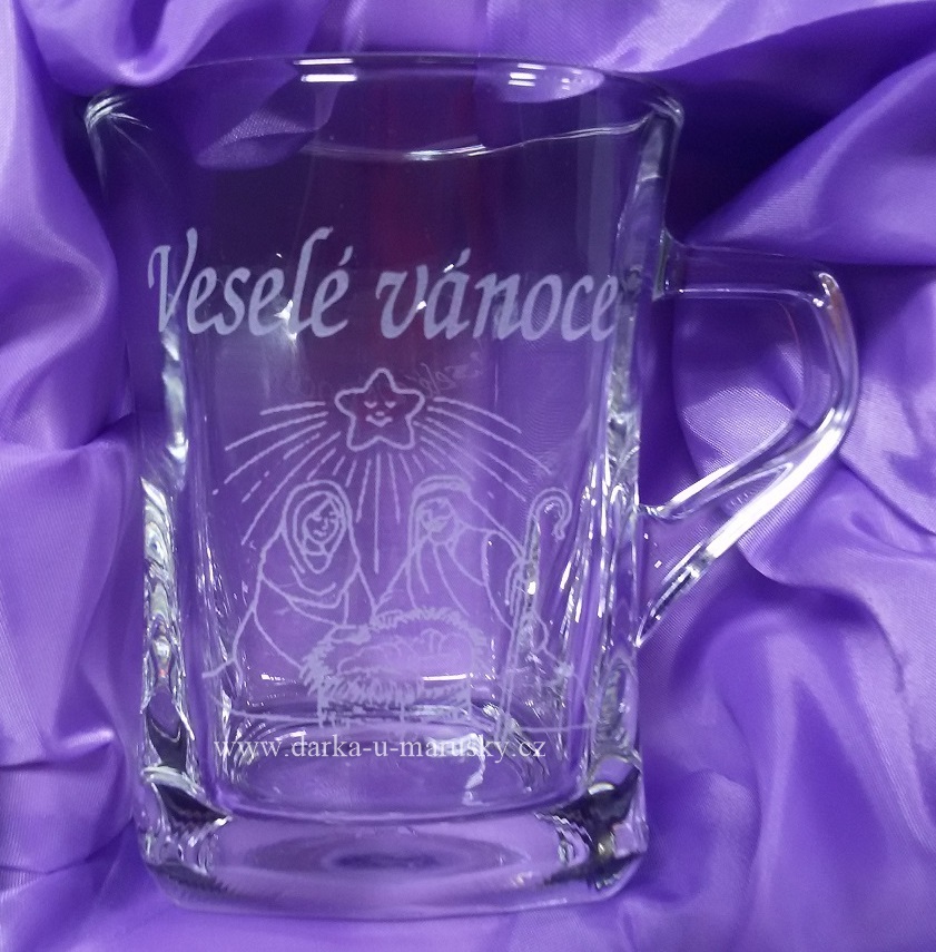 Pískovaný hrníček Geo nízký - Veselé Vánoce - Betlém