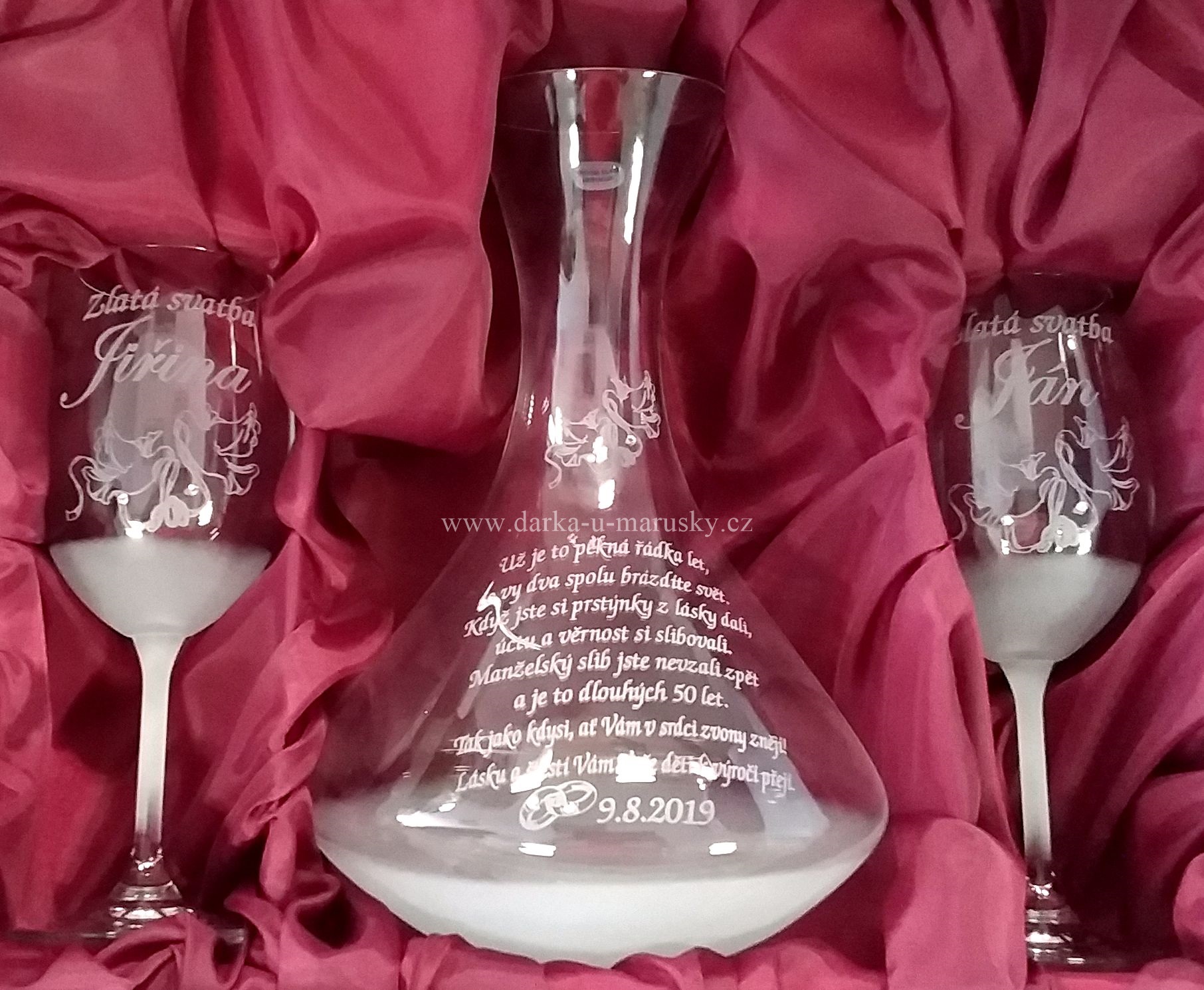 Luxusní výroční souprava na víno HOLUBICE 2+1 karafa B