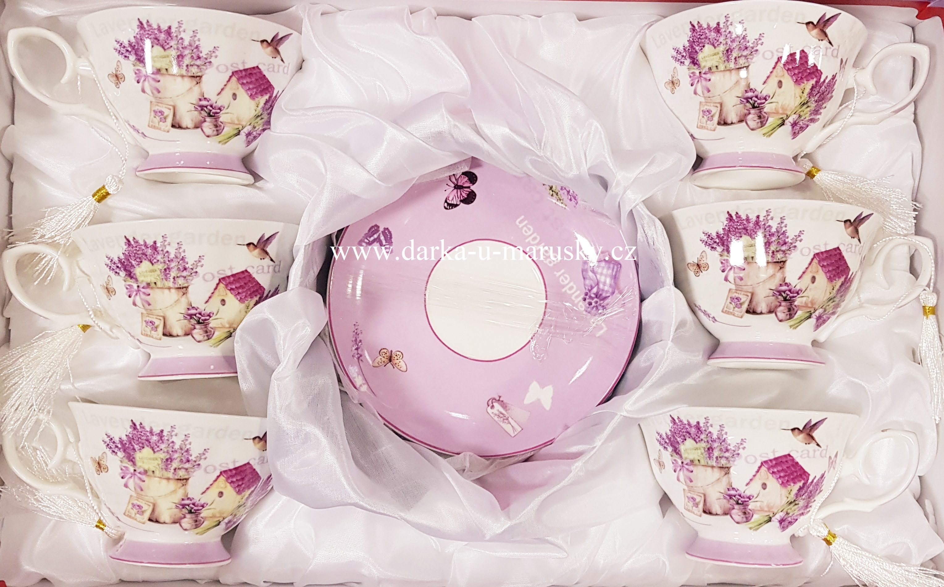 LEVANDULE - souprava 6 hrníčků s podšálkem v dárkové kazetě - K23/8057