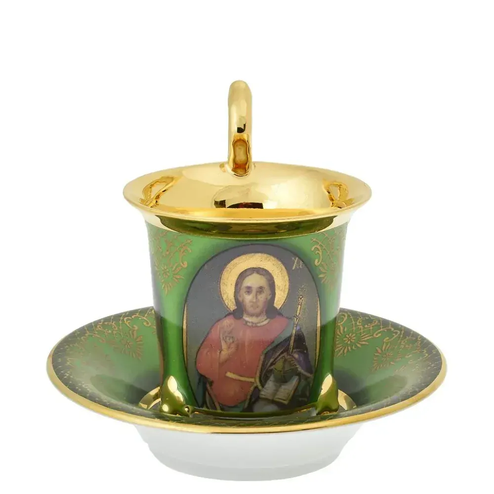 Šálek s podšálkem 200 ml - náboženský dekor - zelená varianta