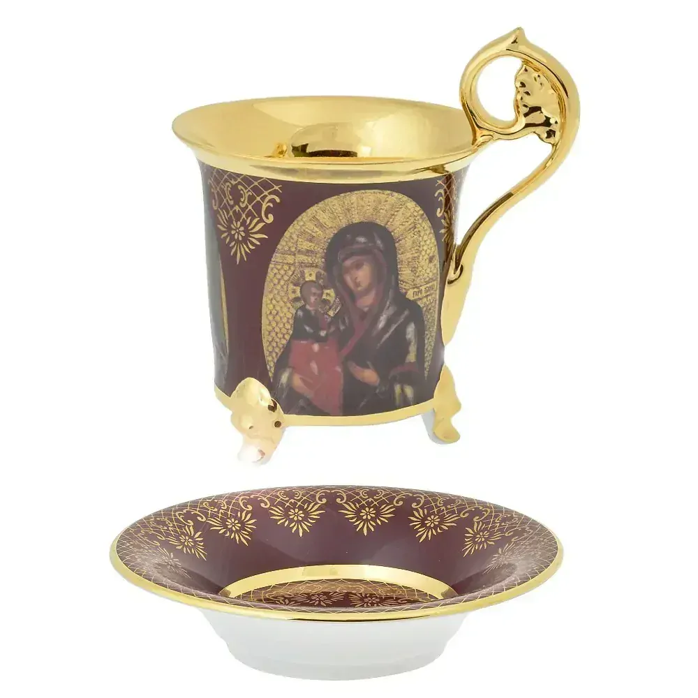 Šálek s podšálkem 200 ml - náboženský dekor - bordeaux varianta