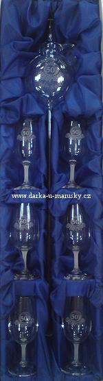 Velká pískovaná sada / Koštýř + 6 Euro skleniček na víno