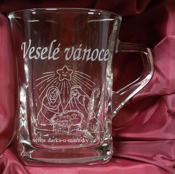 Pískovaný hrníček Geo nízký - Veselé Vánoce - Betlém