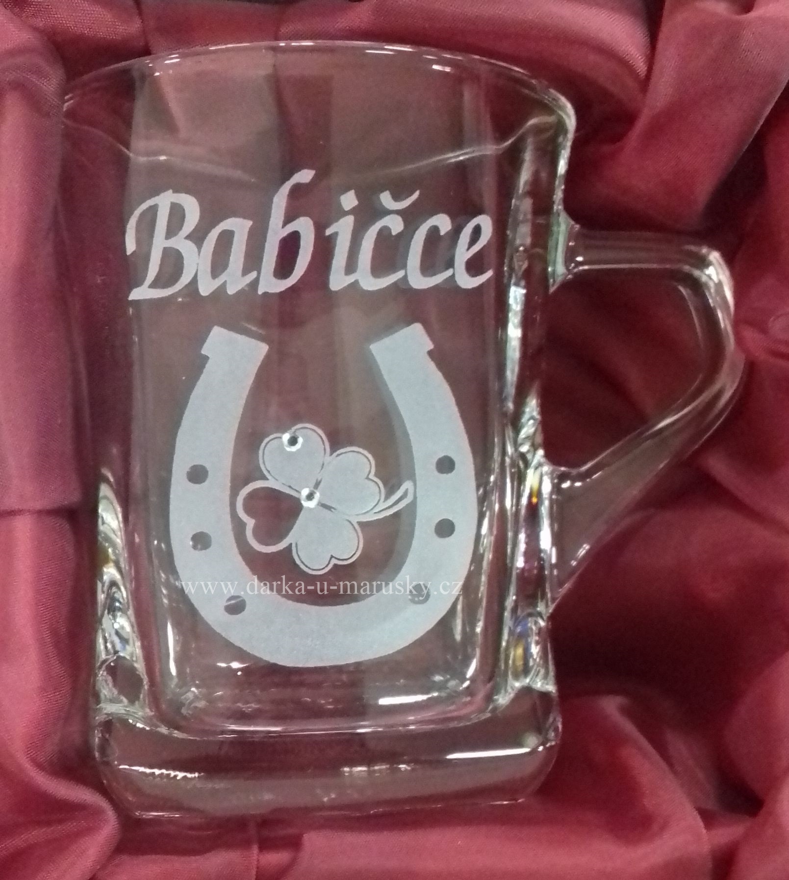 Pískovaný hrníček Geo nízký - Podkova+čtyřlístek B