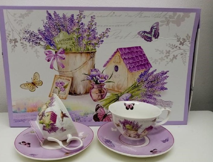 LEVANDULE - souprava 6 hrníčků s podšálkem v dárkové kazetě - K23/8057