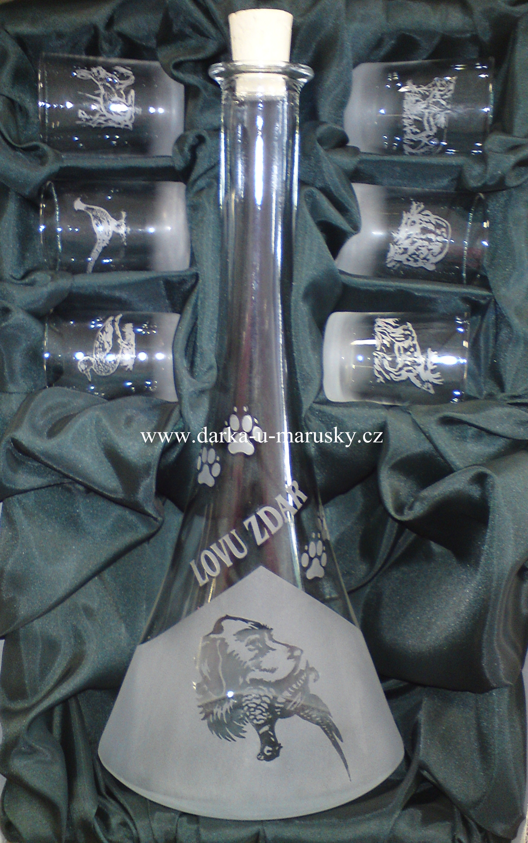 Pískovaná velká sada kónická 6 + 1 dekor - Myslivecký pes (B)